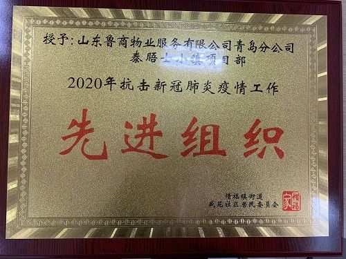 泰晤士小镇项目荣获2020年抗击新冠肺炎疫情工作先进组织